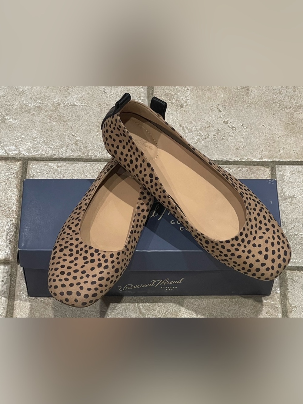 Universal Thread Tan Ballet Flats with Black Leopard Spots Size 9
